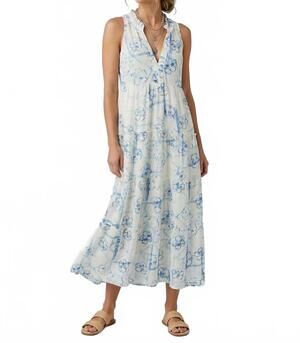 NEW MAISON HOTEL asami okinawa print maxi dress in blue multi